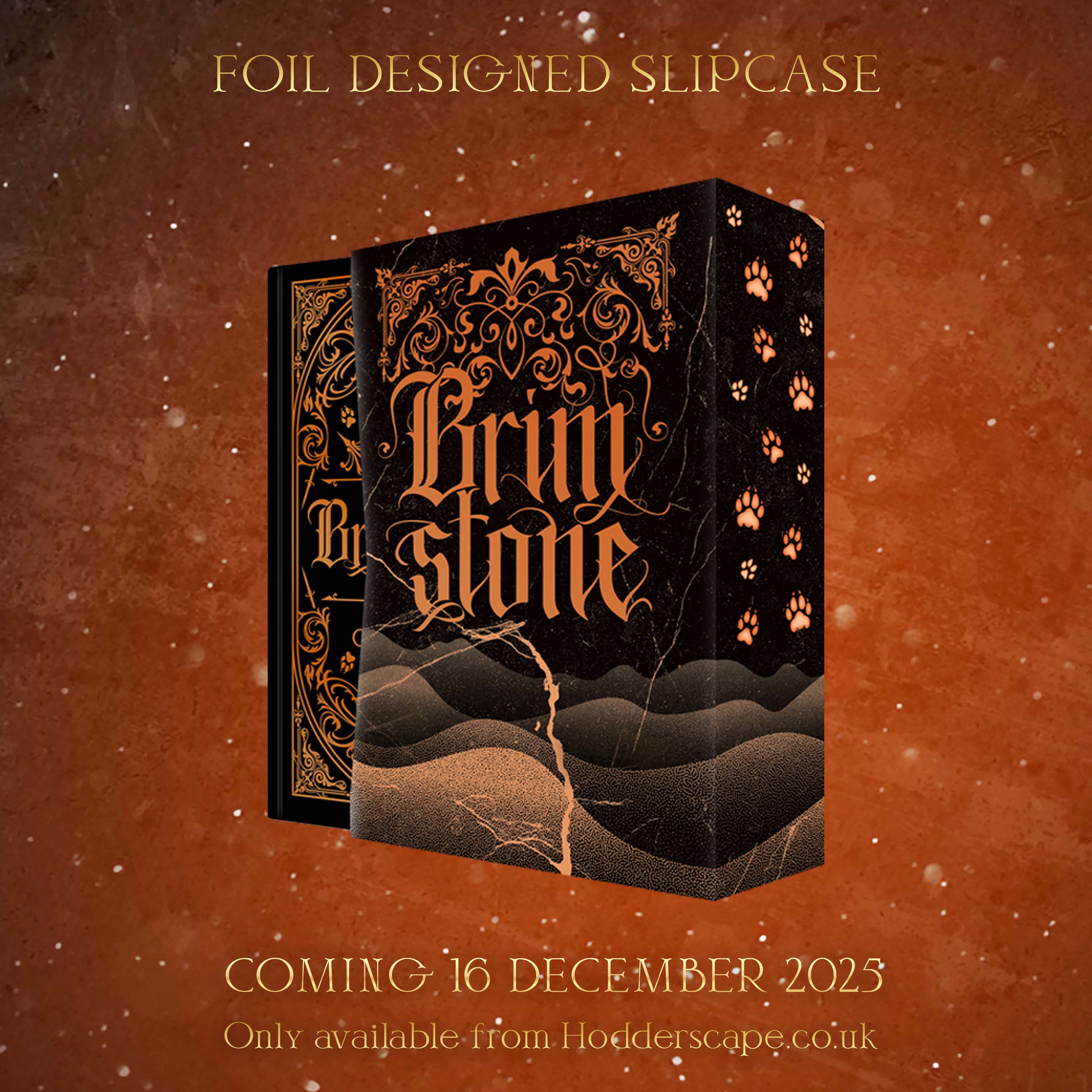 Pack shot of Brimstone slip case, black with gold gothic design